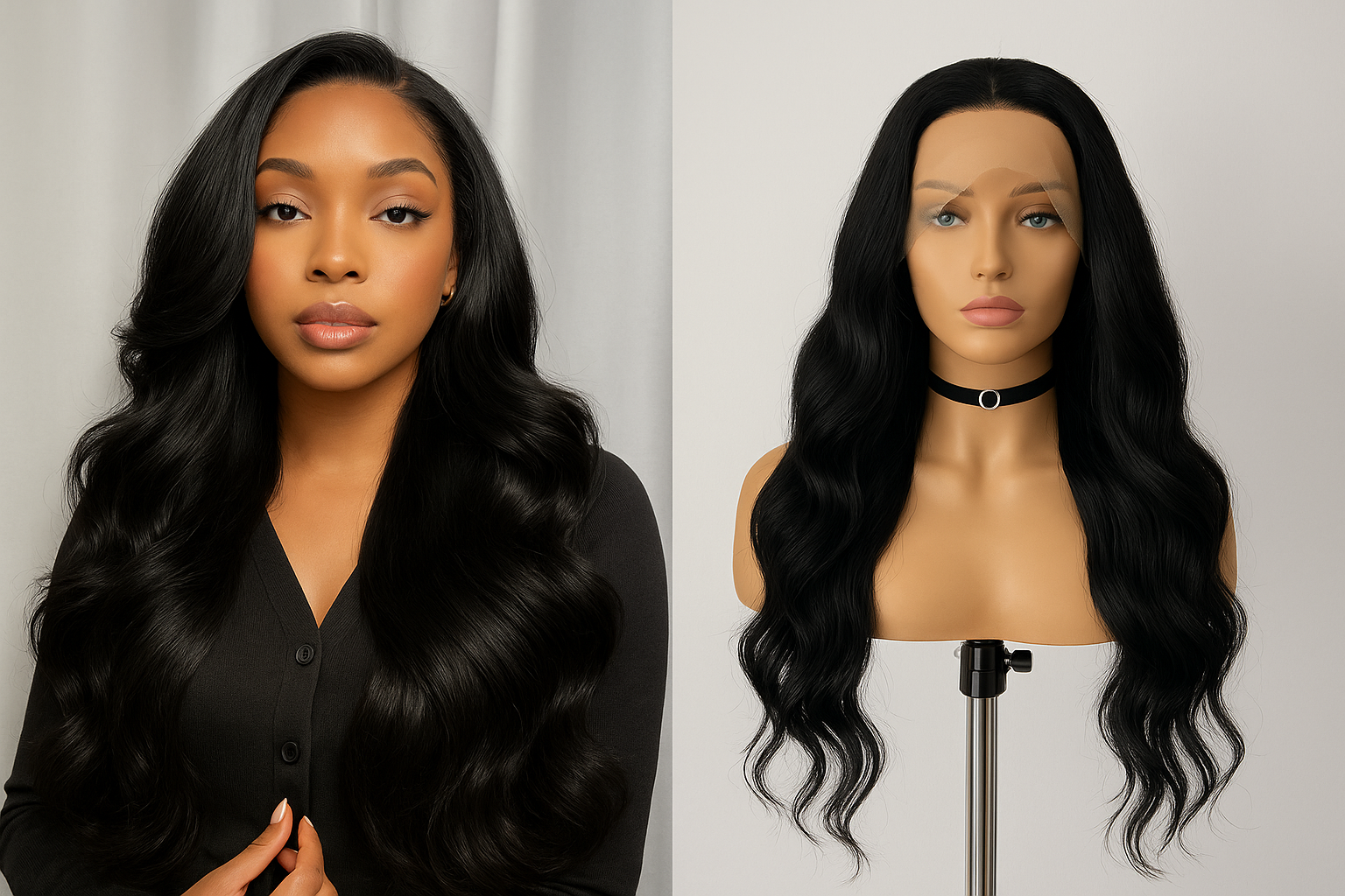 Perruque Longue Noire Body Wave – Finition HD